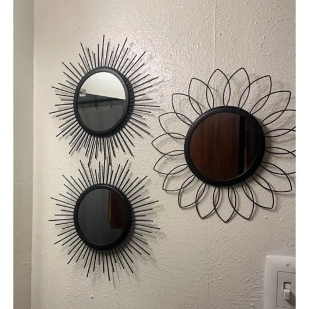 New 3 Pack Metal Mirrors for Wall Sunburst Wall Mirrors Home Décor Decorative